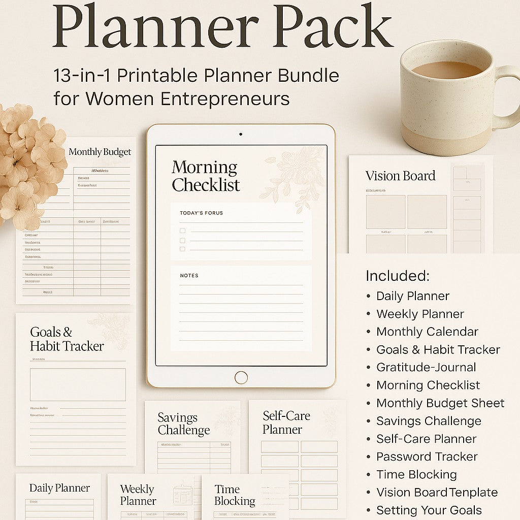 The Empowered Planner Pack – 14-in-1 Canva Template Bundle for Women